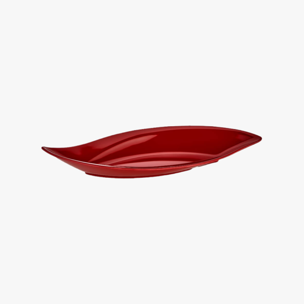 Blattförmige rote Melaminplatte 19x40 cm H:5,5 cm