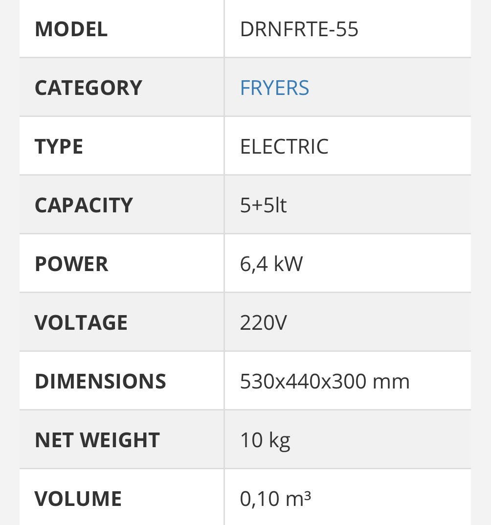Friteze Elektrike 5+5LT 6.4kW 220V 53x44x30cm