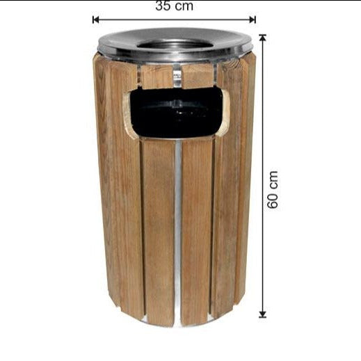 Wooden litter bin with circular slats 57Lt 60x35cm
