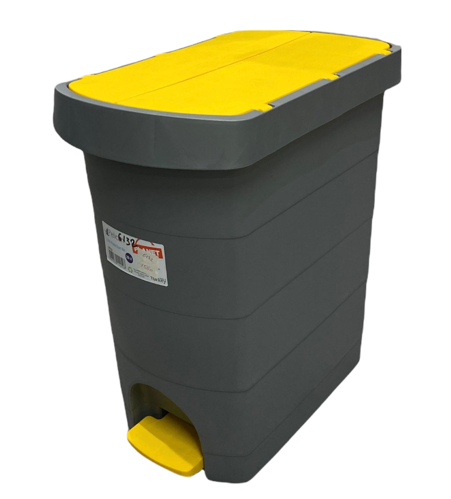 Grey pedal bin with coloured lid 20LT.