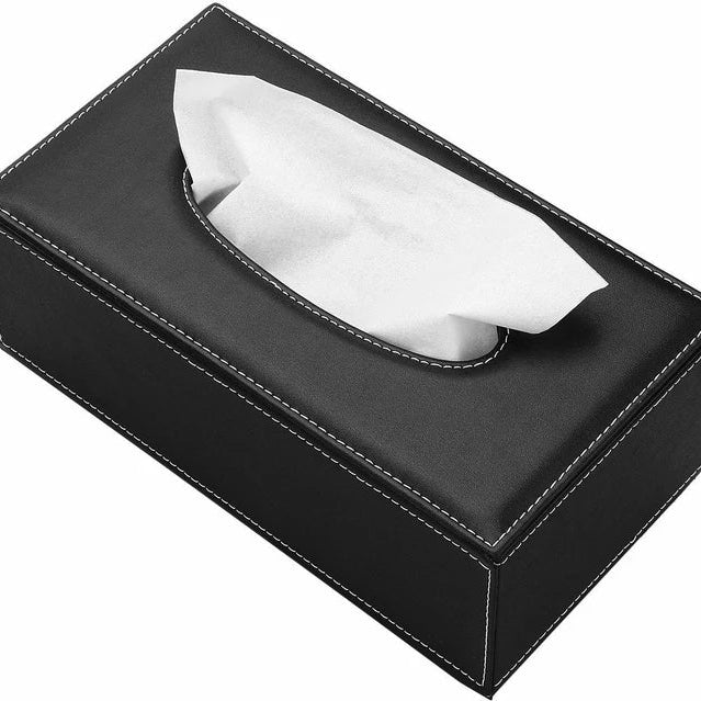 Black Leather Tissue Box Holder 24x12x7cm
