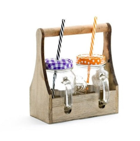 Set mit 2 Gläsern aus Glas + Holzhalter