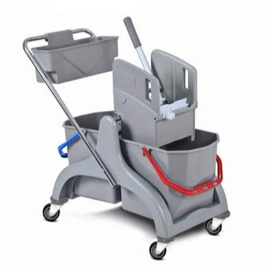 Carrello per pulizie 2 secchi con strizzatore + porta detersivi