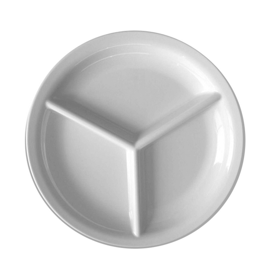 Piatto rotondo bianco con 3 scomparti