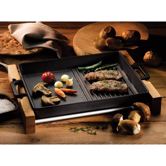Rectangular Pan 2-Handles + Wooden Holder 26X32 CM