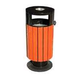 Round wooden cigarette bin for outdoor use