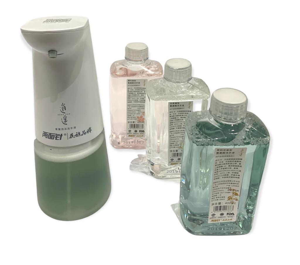 Set Schaumseifenspender + 3 Nachfüllungen + Shampoo