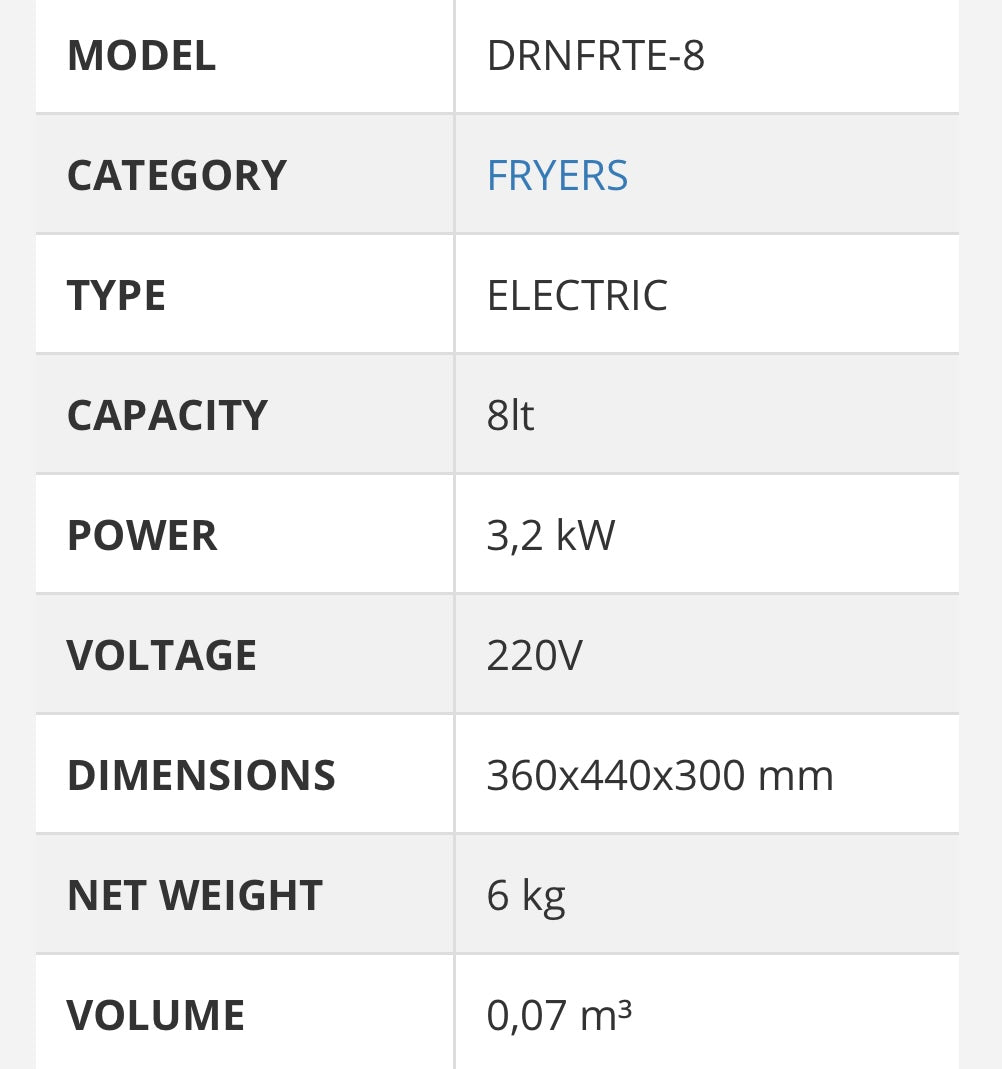 Friteze Elektrike 8LT 3.2kW 220V 36x44x30cm