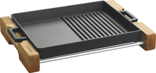 Rectangular Pan 2-Handles + Wooden Holder 26X32 CM