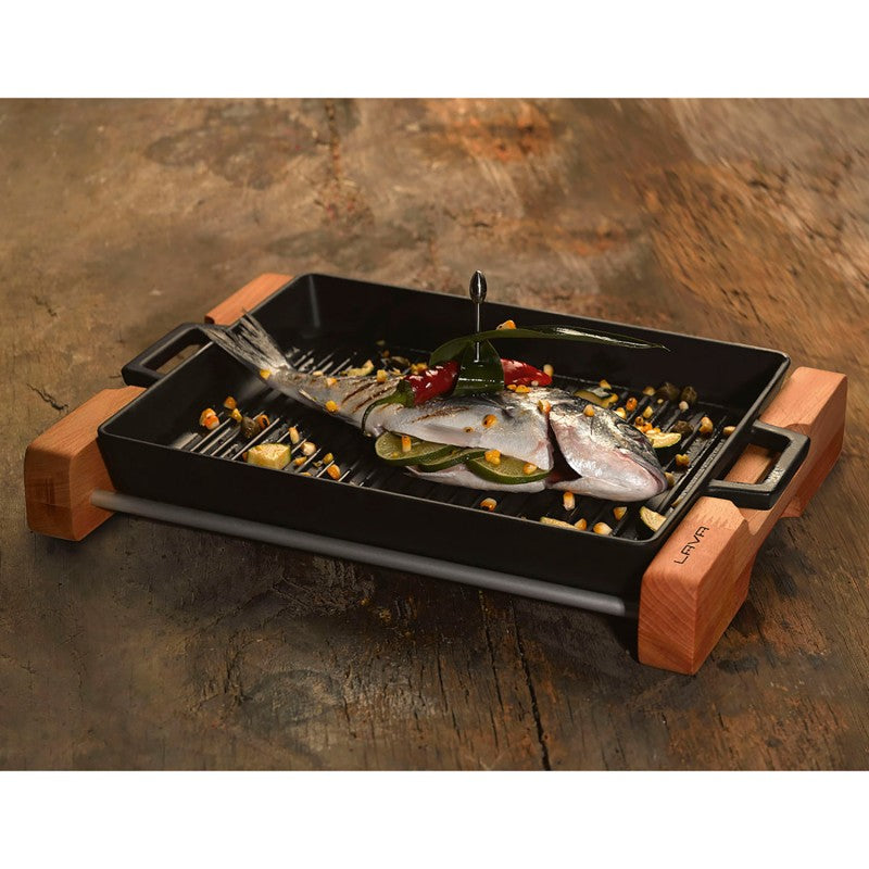 Rechteckige GIZE Pfanne 2 Griffe + Holzhalter 2.26lt 26x32cm