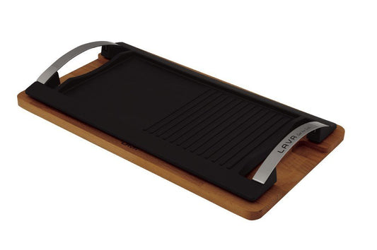 Cast Iron Rectangular Pan + Wooden Holder 48x26cm