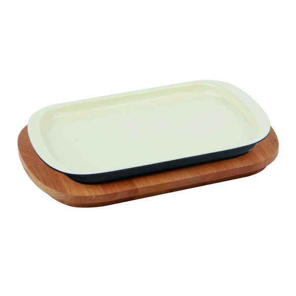 GIZE Pfanne Beige + Holzhalter 32x20cm