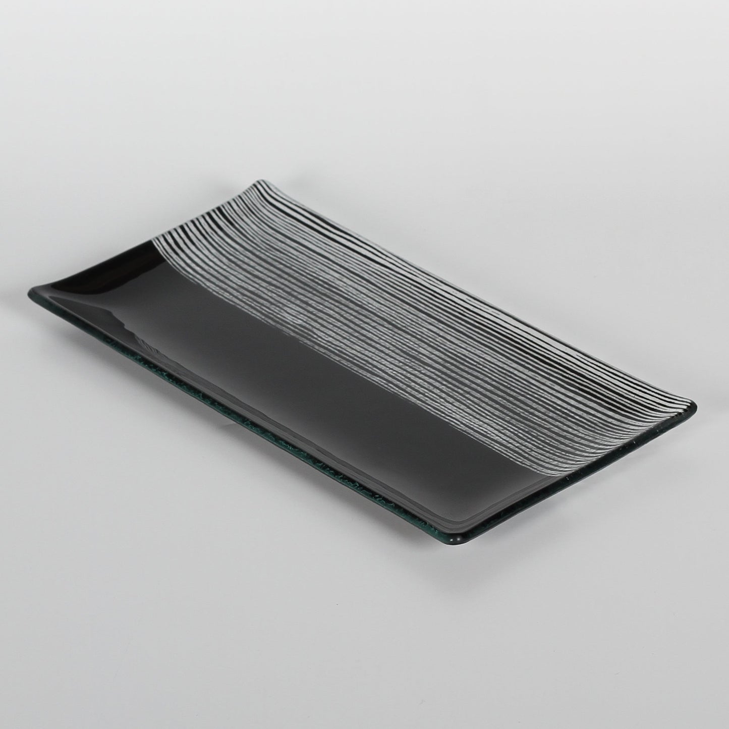 Schwarzer rechteckiger Glas-Teller 11,5x24,5 cm