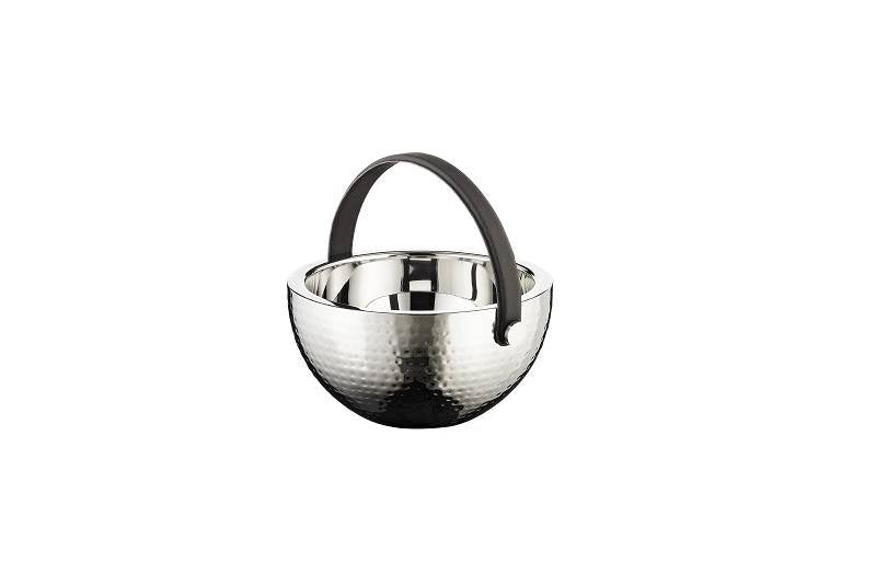 Edelstahl Sektkübel mit Ledergriffen 27cm