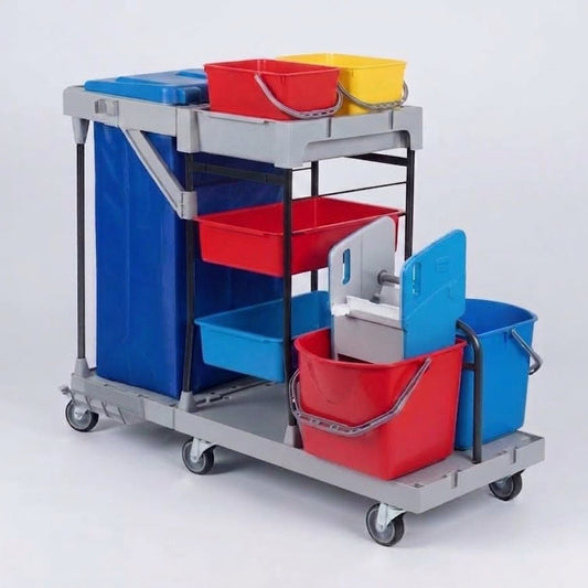 Cleaning trolley x 4 buckets + wringer + 1 PVC bag