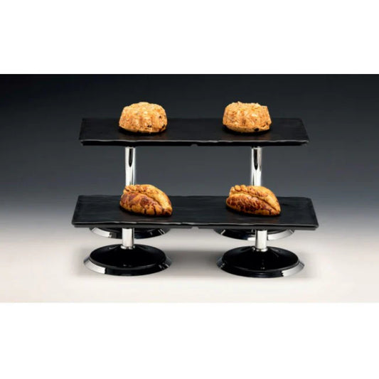 2-tier display stand with black melamine trays 65x19 H:21cm