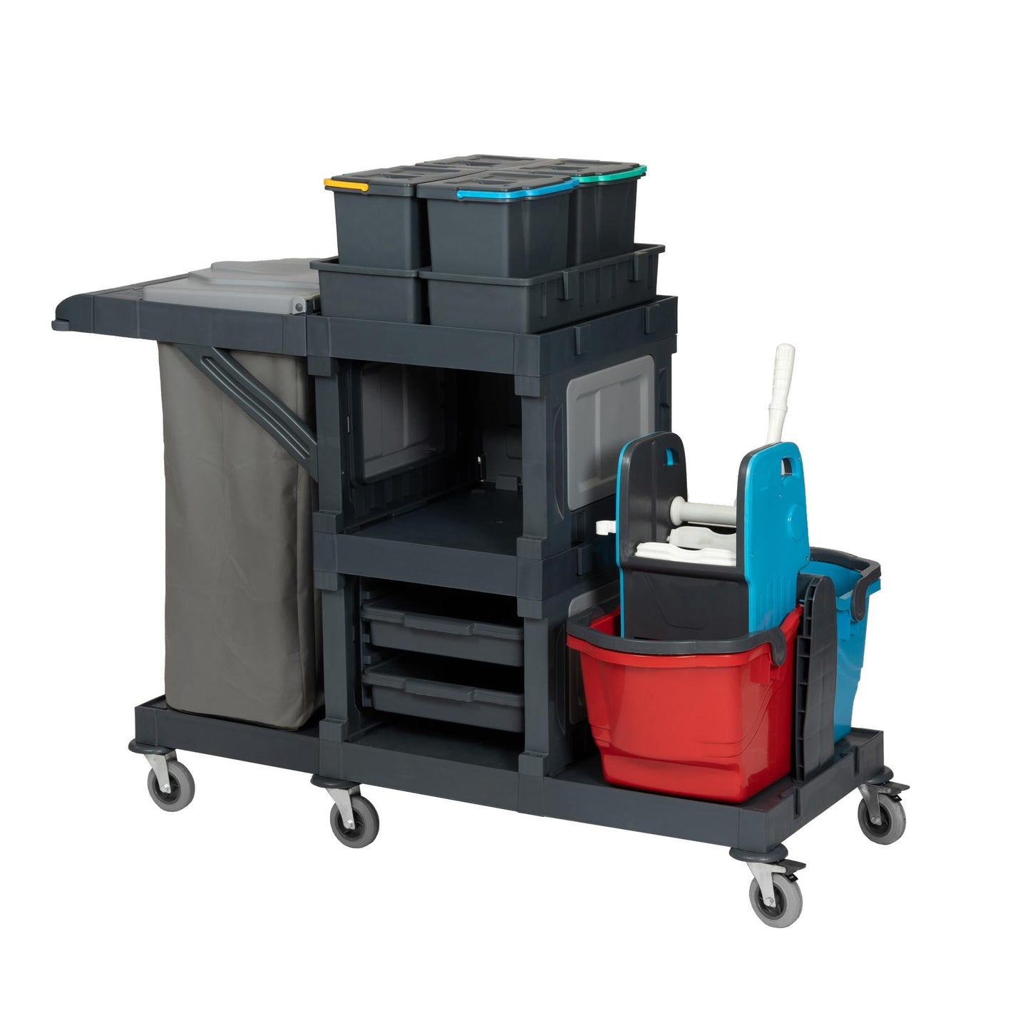 Wagen für Reinigung + 2 Eimer + Multifunktionssack