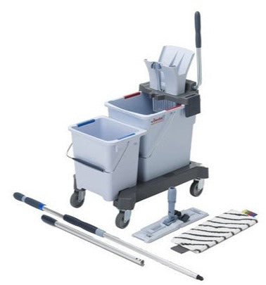 Cleaning cart x 2 buckets + wringer + mop + handle