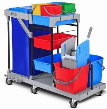Reinigungswagen x 4 Eimer + Abzieher + 1 PVC Sack