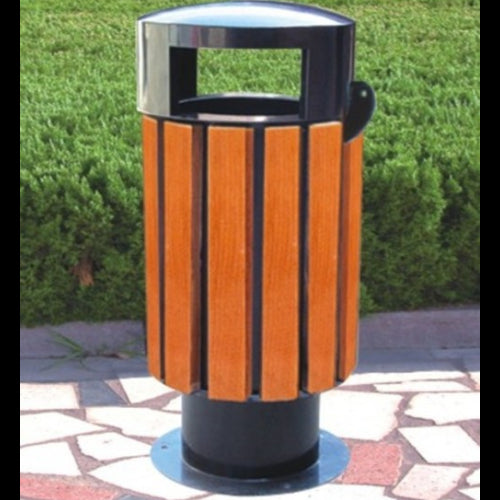 Round wooden cigarette bin for outdoor use