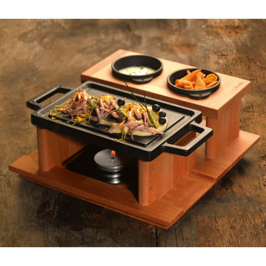 Rectangular dish 22x15cm 2 handles+wooden holder